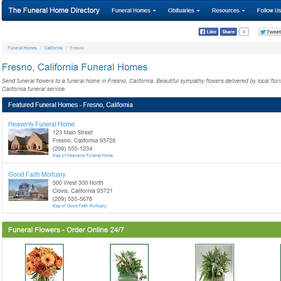 Featured Funeral Home Listing on City Page